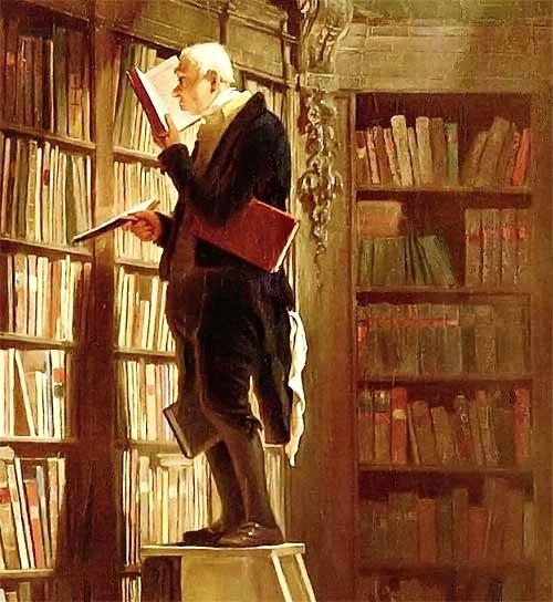 "The Bookworm" 1850 painting (cropped) by Carl Spitzweg [1808-85] that was used in all advertising for Leary's Book Store [1850-1969] in Philadelphia, PA
