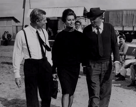 photo of Marcello Mastroianni, Sophia Loren & Federico Fellini