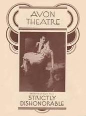 'Strictly Dishonorable' by Preston Sturges 1929 Avon Theatre program cover