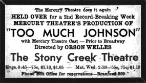 newspaper ad for 1938 pre-Broadway production of 'Too Much Johnson' by Orson Welles and Mercury Theatre Company
