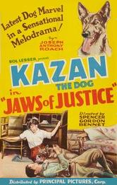 yellow poster for 1933 'Jaws of Justice'