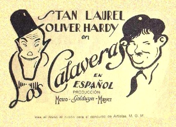 ad/poster for 'Los Calaveras' Spanish-language film starring Laurel & Hardy