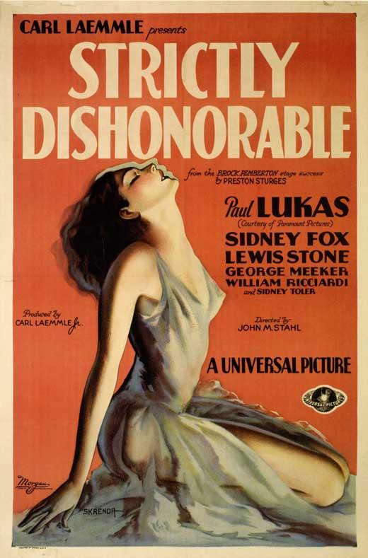 orange poster for "Strictly Dishonorable" [1931]