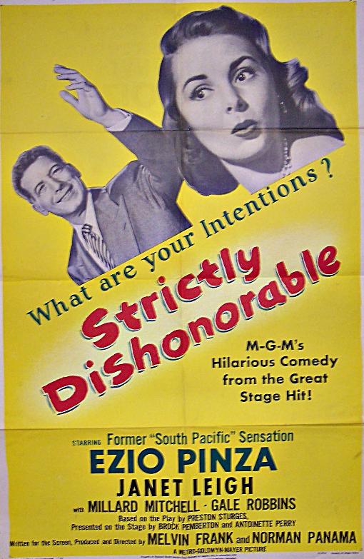 yellow poster for "Strictly Dishonorable" [1951]