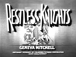 opening title screen shot for 'Restless Knights' 1935 comedy short film starring The Three Stooges