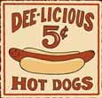 hot dogs 5 tin sign