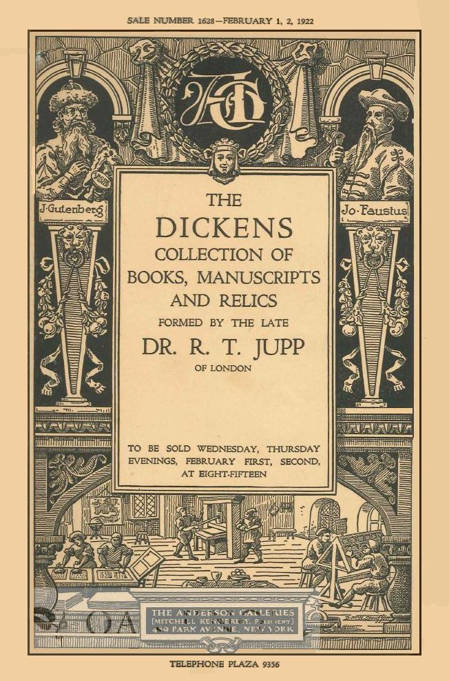 best/only cover graphic of catalog of the 1922 New York City sale of Dr. R. T. Jupp's Dickens Collection