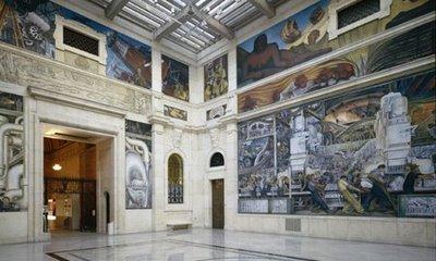 color photo of Diego Rivera's Detroit Murals at the Detroit [Michigan] Institute of Arts