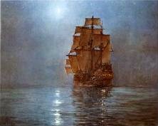 "Crescent Moon" by British marine painter Montague Dawson [1895-1973]