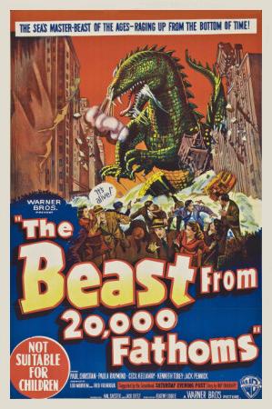 1953 'The Beast from 20,000 Fathoms' movie poster - "The sea's master-beast of the ages, raging up from the bottom of time" - not suitable for children