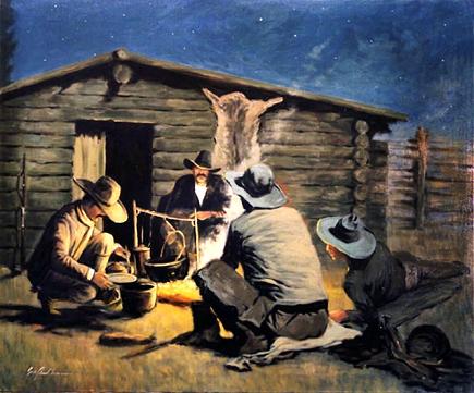 Frederick Remington [1861-1909] painting "Around The Campfire", 1908